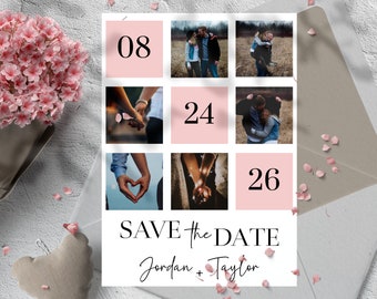 Pink Modern Save the Date Template | Cute Save The Date With Photos | Save Our Date Instant Download | DIY Save The Date Template |  A1