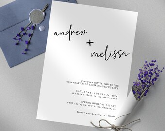 Minimalist Wedding | Modern Wedding Invitation Template |  Editable Modern Invite |  Customizable Wedding Invitation| Digital Download A5