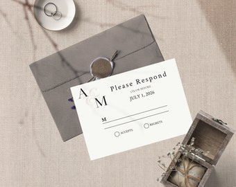 Wedding RSVP Card | Minimalist Wedding Insert | Elegant Modern Reply Postcard | Simple Modern Wedding Reply Card |  Modern RSVP Card | A15