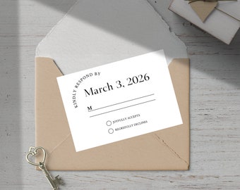 Elegante Moderne Antwort Postkarte | Schlichte Moderne Hochzeitsantwortkarte | Hochzeit Antwortkarte | Moderne Antwortkarte | Minimalistische Hochzeit Insert| A13