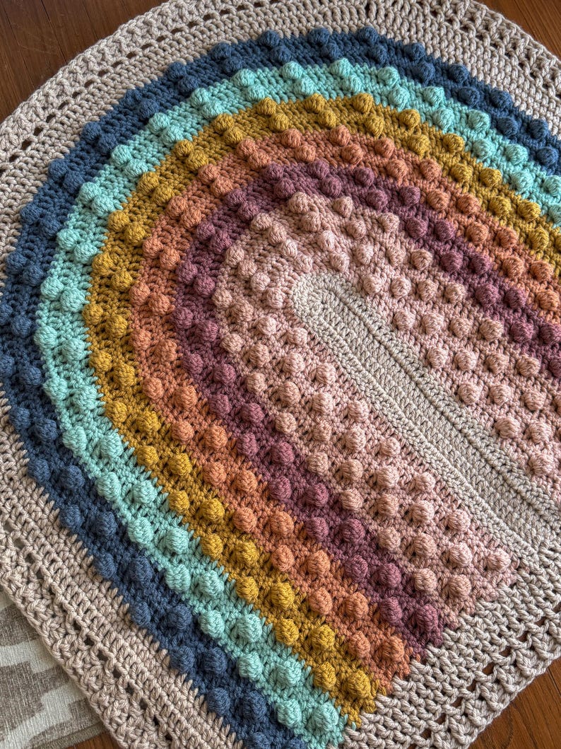 Juni Bobble Crochet Rainbow Baby Blanket: Wool Blend Throw (45x45 Inch ...