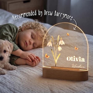 Personalized Birth Month Flower Acrylic Night Light, Boho LED Light, Custom Name, Flower Nursery Decor, Baby Shower Gift, Christmas Gift