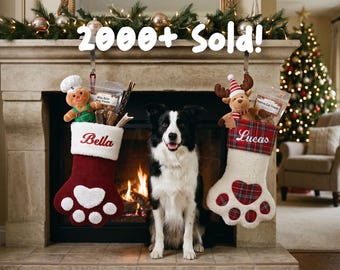 Calza di Natale ricamata con zampa 2026, calza per gatti, calza di Natale personalizzata per animali domestici con nome, calza per cani personalizzata, regali di Natale per la famiglia
