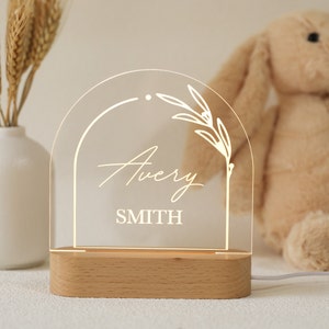 Personalized Acrylic Night Light, Boho Night Botanic LED Light, Kids Bedroom Decor, Custom Name, Boho Flower Nursery Decor, Baby Shower Gift