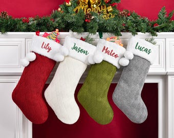 2026 Embroidered Christmas Stocking, Knitted Family Stocking, Personalized Xmas Stocking with Name,Holiday Stockings,Christmas Family Gifts