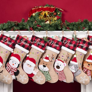 2026 geborduurde kerstsok, gebreide familiesok, gepersonaliseerde kerstsok met naam, vakantiesokken, familie kerstcadeaus