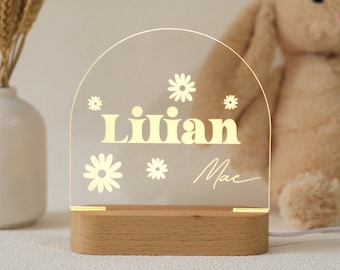 Personalized Acrylic Night Light, Groovy Botanic LED Light, Kids Bedroom Decor, Custom Name, Boho Flower Nursery Decor, Baby Shower Gift