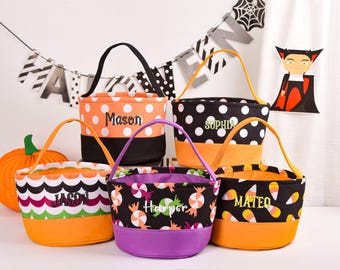 Custom Embroidery Trick or Treat Bag, Halloween Basket, Trick or Treat Bucket, Halloween Tote, Halloween Basket, Gift for kid,Halloween Gift