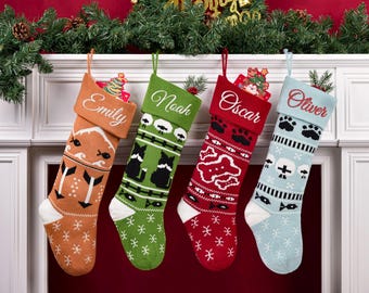 2026 Pet Embroidered Christmas Stocking, Knitted Cat Stocking, Personalized Xmas Stocking with Name,Holiday Stockings,Christmas Dog Gifts