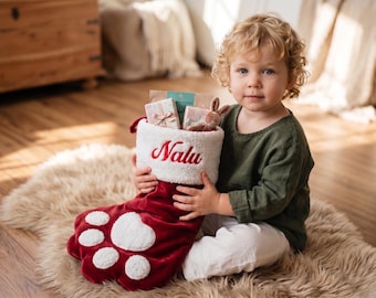 2026 Embroidered Paw Christmas Stocking, Cat Stocking, Custom Pet Xmas Stocking with Name,Dog Stockings,Christmas Family Gifts
