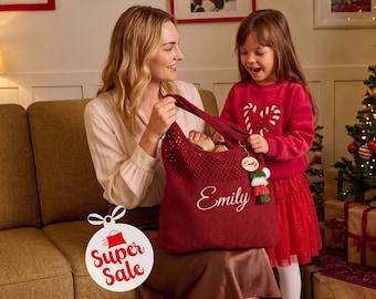Geborduurde tas, kerstcadeaus voor kinderen, eerste kerstmis voor baby's, cadeau voor kinderen, borduurontwerpen kerst, kerstmis, gepersonaliseerde babycadeaus