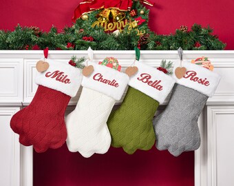 2026 Embroidered Christmas Stocking, Knitted Family Stocking, Personalized Xmas Stocking with Name,Holiday Stockings,Christmas Family Gifts