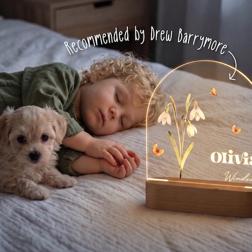 Personalized Birth Month Flower Acrylic Night Light, Boho LED Light, Custom Name, Flower Nursery Decor, Baby Shower Gift, Christmas Gift