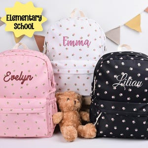Personalized Embroidery Kids Backpack, Custom Floral Primary school Kids Bag,Monogram Backpacks for Girls Boys,Birthday Gifts,Back to School