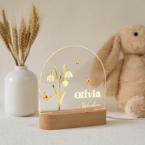 Personalized Birth Month Flower Acrylic Night Light, Boho LED Light, Custom Name, Flower Nursery Decor, Baby Shower Gift, Christmas Gift image 4