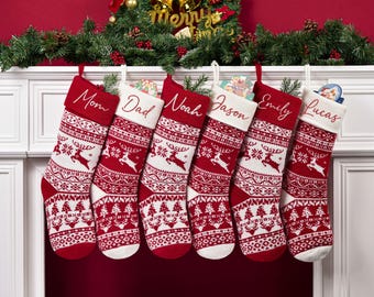 2026 Embroidered Christmas Stocking, Knitted Family Stocking, Personalized Xmas Stocking with Name,Holiday Stockings,Christmas Family Gifts