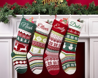 2026 Embroidered Christmas Stocking, Knitted Family Stocking, Personalized Xmas Stocking with Name,Holiday Stockings,Christmas Family Gifts