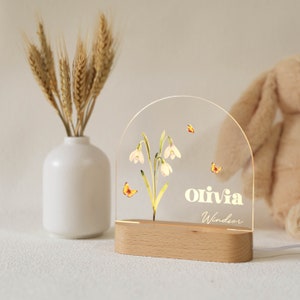 Personalized Birth Month Flower Acrylic Night Light, Boho LED Light, Custom Name, Flower Nursery Decor, Baby Shower Gift, Christmas Gift image 3
