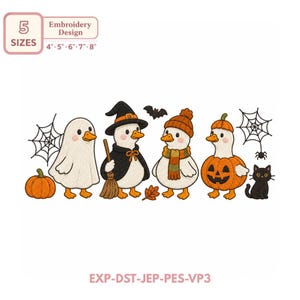 Halloween Goose Embroidery Design Bundle, Ghost Witch Pumpkin Duck Digital Files, Fall Machine Pattern, Instant Download ZIP PES