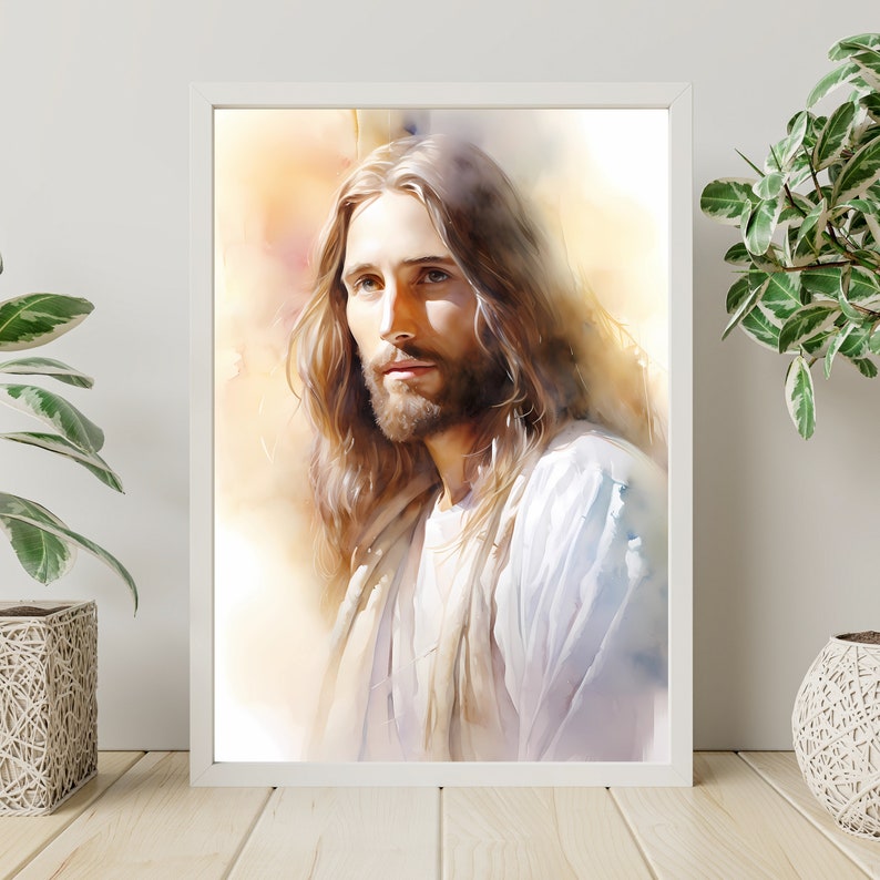 Watercolor Jesus Portrait Christian Art Print Religious Etsy