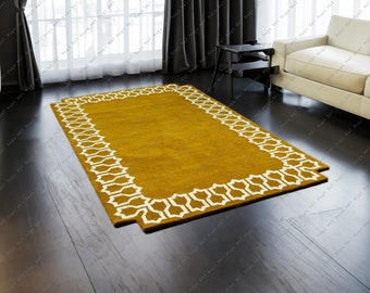 Mustard / Green Designer Hand Made Rug Made UP of Pure Newzealand Wool for living room,Bedroom,Kitchen 3x5 4x6 5x8 6x9 Custom rug Available