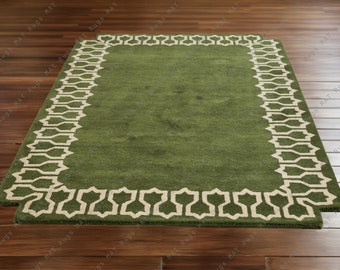 Mustard / Green Designer Hand Made Rug Made UP of Pure Newzealand Wool for living room,Bedroom,Kitchen 3x5 4x6 5x8 6x9 Custom rug Available