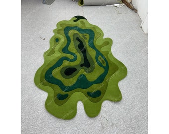 Green Irregular Shape and Patter  Hand Tufted  Area Modern Rug for Bedroom,Kids Room,Living Room,Kitchen,Custom Rug and Colour Available