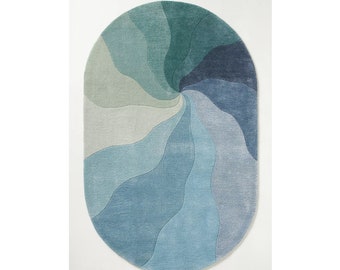 Oval Wave  shape Colourful Designer Large Rug  Hand Tufted Hand Made Rug for kids room , living room ,Bedroom,Kitchen 3x5 4x6 5x8 6x9 Custom