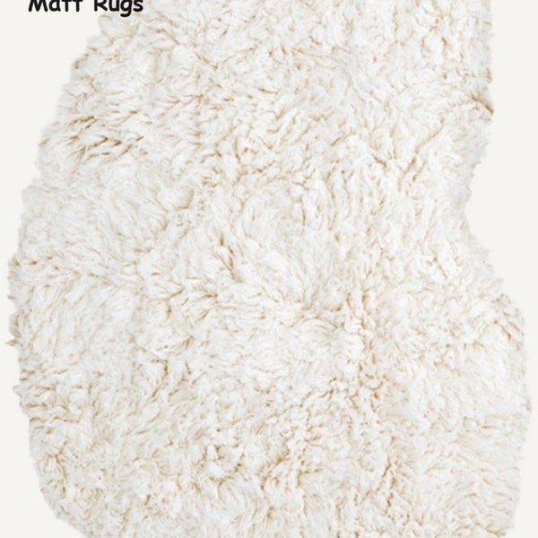 Alfombra irregular de lana peluda, color blanco hueso, alfombra con forma de riñón, alfombra moderna para dormitorio, habitación de niños, sala de estar, cocina, alfombra personalizada
