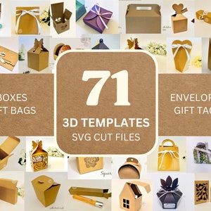 71 BOX TEMPLATE SVG, Template with Handle, Wedding Favors - Party Favors - Box Design - Favor box template - Box template Cricut