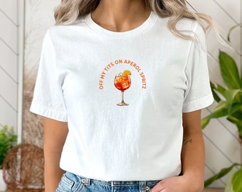 Uit mijn tieten op Aperol Spritz T-shirt, leuk cocktail grafisch t-shirt, casual zomerdrankshirt, uniek cadeau voor cocktailliefhebbers