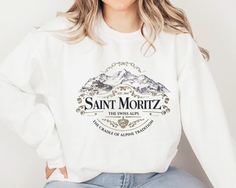 Saint-Moritz - Sweat graphique montagne pittoresque - Vêtements de voyage décontractés - Cadeau souvenir unique de station de ski - Sweat-shirt ras du cou unisexe classique