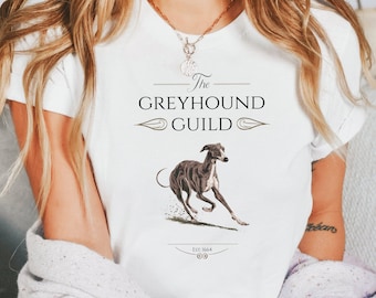 T-shirt The Greyhound Guild - Design artistique pour chien - Vêtements à la mode pour les amoureux des animaux de compagnie - Cadeau parfait pour les amateurs de lévriers
