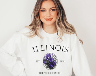 Violet State Illinois Sweatshirt - Soft Graphic Hoodie with State Flower - Unique Gift for Friends from Illinois