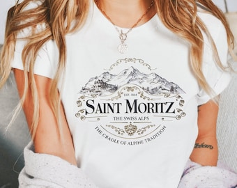 St. Moritz T-Shirt - Malerisches Berg-Grafik-T-Shirt - Lässige Reisekleidung - Einzigartiges Ski-Resort-Erinnerungsgeschenk