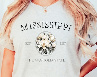 Mississippi Magnolia State T-Shirt - Floral Southern Pride Tee - Casual Wear - Perfect Gift for Mississippi Natives
