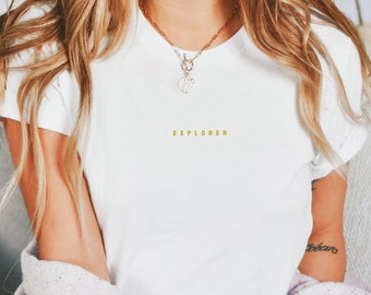 Embroidered 'Explorer' T-Shirt, Minimalist Design Tee, Adventure Apparel, Unique Travel Gift for Wanderlust Souls