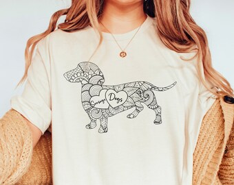 Joli T-shirt teckel « Chiens saucisses » - T-shirt confortable pour les amateurs de chiens - Cadeau unique pour les mamans et les papas teckel