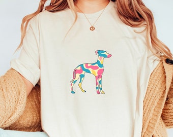 Whippet T-Shirt mit Retro 80er Jahre Wellendesign, lässiges grafisches T-Shirt, perfektes Geschenk für Hundeliebhaber