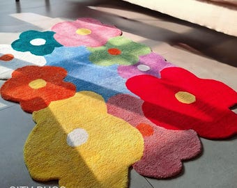 Multicolored Hand tufted floral irregular shape rugs for home. Modern & luxurious wool area carpet for Bedroom living room kids room