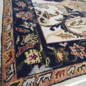 8x10 Hand Knotted Persian Style Wool Rug I Traditional Oriental Carpet I Vintage Inspired Floral Desgn Rug I beige and Blue Persian Rug