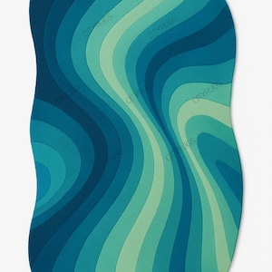Irregular Shape Modern Hand-Tufted Wool Rug – Ocean Wave Gradient Carpet in Teal, Blue & Green Tones – Abstract Design for Living Room Decor