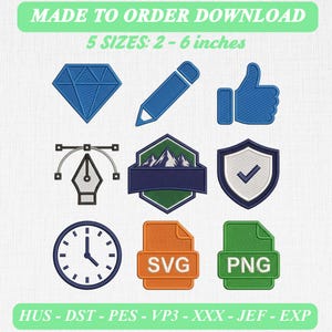 Digitala designverktyg Broderidesignset SVG PNG Pennsköld Klockaliknande ikon Patch