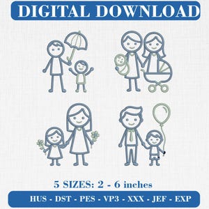 Stick Family Embroidery Design Bundle, Outline Icons, Machine Files (Digital Download)