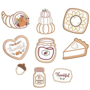 Iconos de bordado de galletas de Acción de Gracias, galletas de azúcar de otoño, mini diseños de otoño (descarga digital)