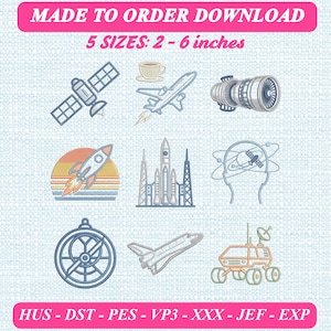 Aerospace Engineer Embroidery Design Bundle, Rocket Science Icons Machine Files (DST, PES)