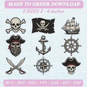 Pirate Skull Stitch Bundle, Flag Mini Embroidery Icons, Map Machine Embroidery Files PES DST