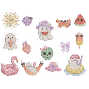 Summerween Ghost Broderiikoner Bundle, Spooky Beach Halloween Maskinfiler (DST, PES)