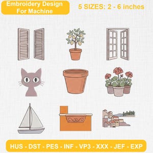 Matisse Cat Embroidery Design Bundle, Window Decor Icons Set (Digital Download)