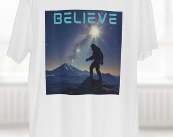 Adventure-Inspired Believe Tee, Mountain Climbing T-Shirt, Motivational Graphic Shirt, Outdoor Enthusiast Apparel, Inspirational Hiking Top